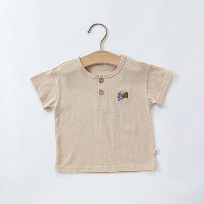 MyKids-USA® Baby Kids Unisex Fruit Embroidered Logo Short Sleeves Simple T-Shirt