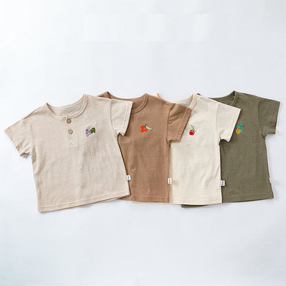 MyKids-USA® Baby Kids Unisex Fruit Embroidered Logo Short Sleeves Simple T-Shirt