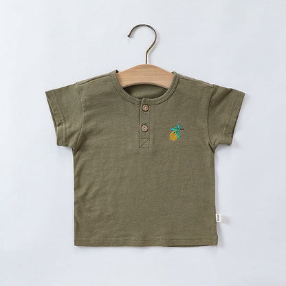 MyKids-USA® Baby Kids Unisex Fruit Embroidered Logo Short Sleeves Simple T-Shirt