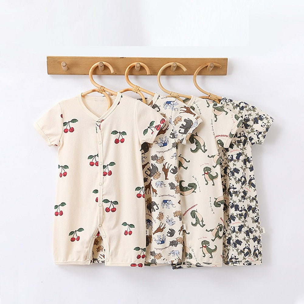 MyKids-USA® Baby Boys And Girls Cartoon Print Short Sleeves Button Front Romper