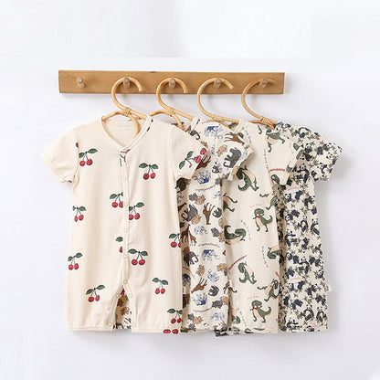 MyKids-USA® Baby Boys And Girls Cartoon Print Short Sleeves Button Front Romper