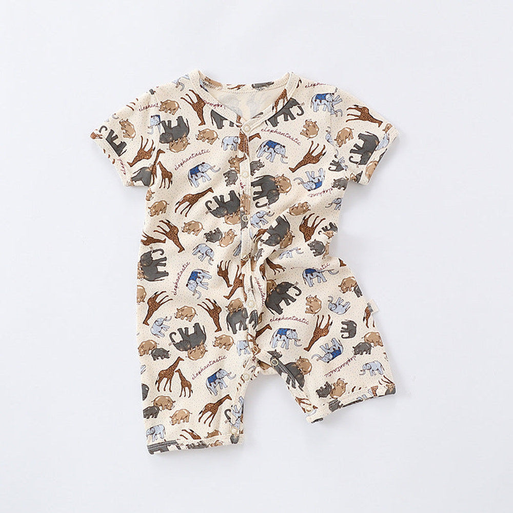 MyKids-USA® Baby Boys And Girls Cartoon Print Short Sleeves Button Front Romper