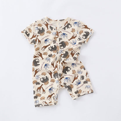 MyKids-USA® Baby Boys And Girls Cartoon Print Short Sleeves Button Front Romper