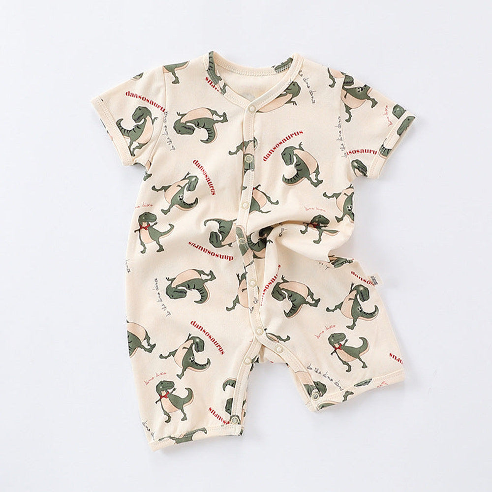 MyKids-USA® Baby Boys And Girls Cartoon Print Short Sleeves Button Front Romper