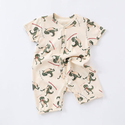 MyKids-USA® Baby Boys And Girls Cartoon Print Short Sleeves Button Front Romper