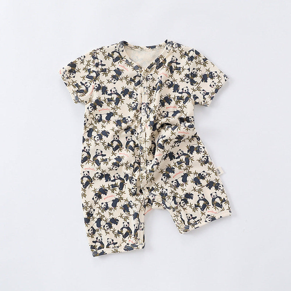 MyKids-USA® Baby Boys And Girls Cartoon Print Short Sleeves Button Front Romper