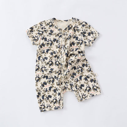 MyKids-USA® Baby Boys And Girls Cartoon Print Short Sleeves Button Front Romper