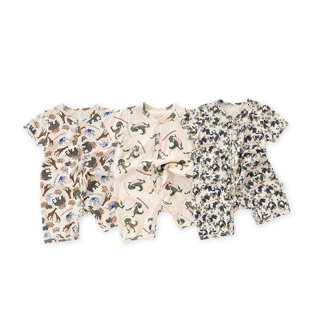 MyKids-USA® Baby Boys And Girls Cartoon Print Short Sleeves Button Front Romper