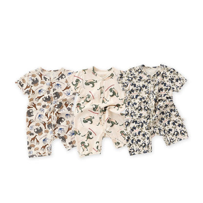 MyKids-USA® Baby Boys And Girls Cartoon Print Short Sleeves Button Front Romper