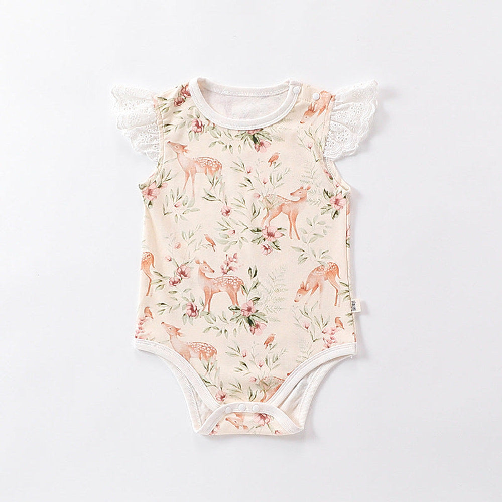 MyKids-USA® Baby Girls Cartoon Print Fly Sleeves Crew Neck Thin bodysuit
