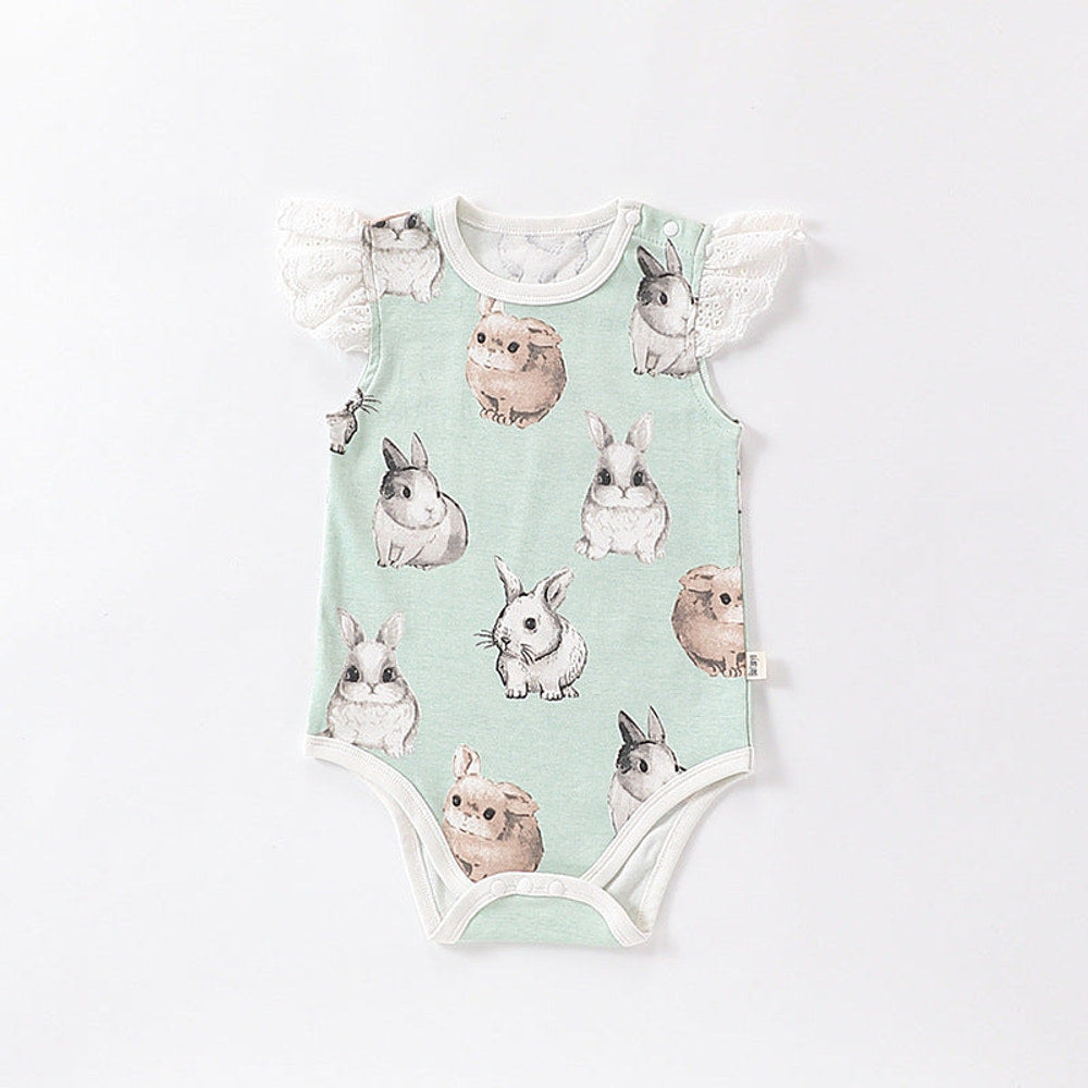 MyKids-USA® Baby Girls Cartoon Print Fly Sleeves Crew Neck Thin bodysuit