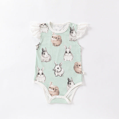 MyKids-USA® Baby Girls Cartoon Print Fly Sleeves Crew Neck Thin bodysuit