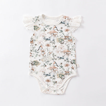 MyKids-USA® Baby Girls Cartoon Print Fly Sleeves Crew Neck Thin bodysuit