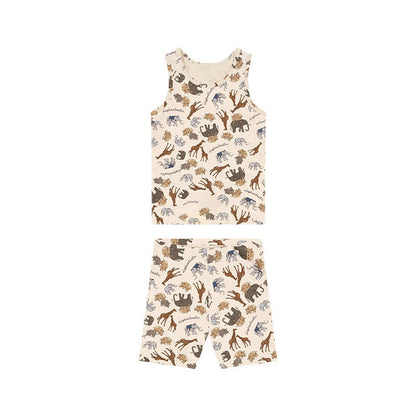 MyKids-USA® Baby Kids Unisex Animals Print Sleeveless Vest And Shorts Set