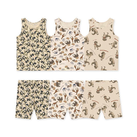 MyKids-USA® Baby Kids Unisex Animals Print Sleeveless Vest And Shorts Set