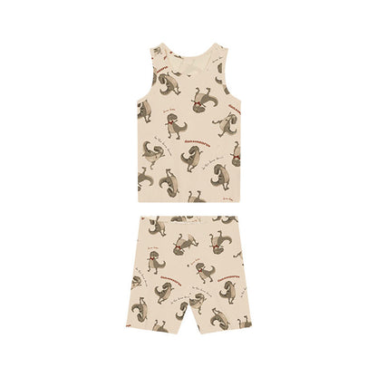 MyKids-USA® Baby Kids Unisex Animals Print Sleeveless Vest And Shorts Set