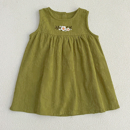 MyKids-USA® Baby Girls Sleeveless Floral Embroidered Pattern Simple Dress And bodysuit – Princess Sister Matching Set