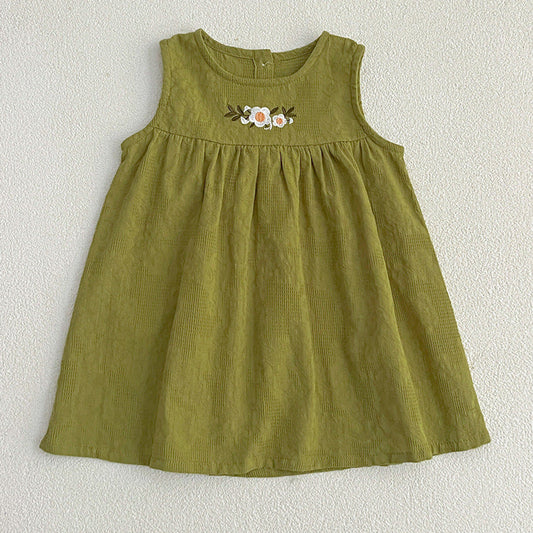 MyKids-USA® Baby Girls Sleeveless Floral Embroidered Pattern Simple Dress or bodysuit – Princess Sister Matching