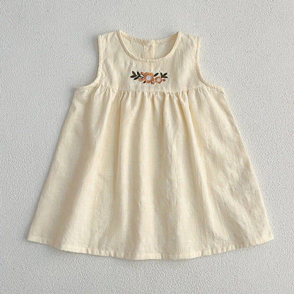MyKids-USA® Baby Girls Sleeveless Floral Embroidered Pattern Simple Dress And bodysuit – Princess Sister Matching Set