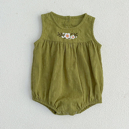 MyKids-USA® Baby Girls Sleeveless Floral Embroidered Pattern Simple Dress And bodysuit – Princess Sister Matching Set