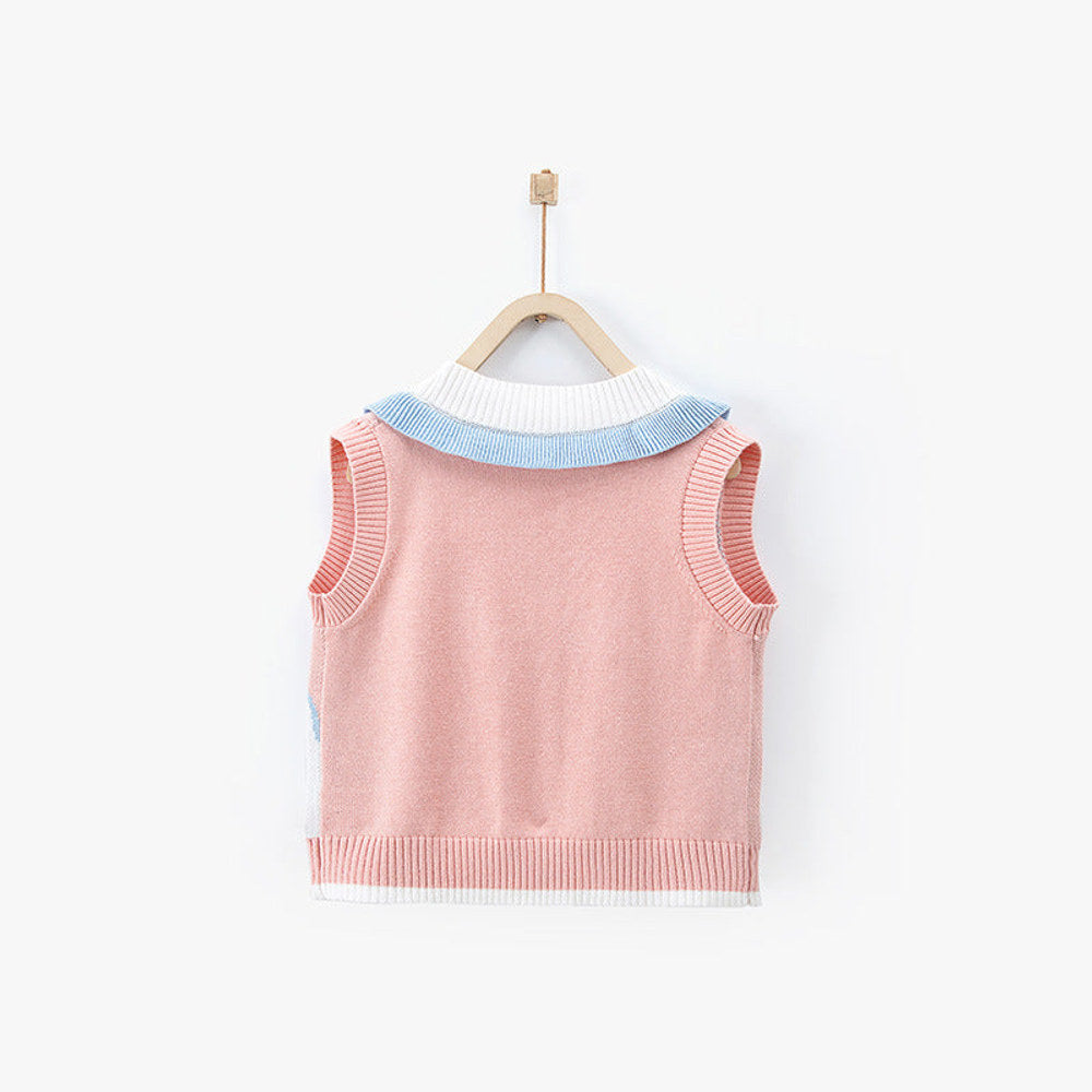 MyKids-USA® Baby Kids Girls Cartoon Rabbit Pattern V-Neck Design Knitwear Pink Soft Vest