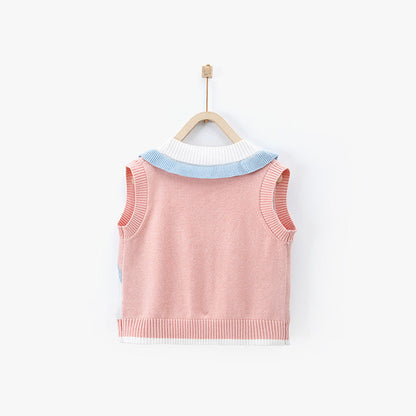 MyKids-USA® Baby Kids Girls Cartoon Rabbit Pattern V-Neck Design Knitwear Pink Soft Vest