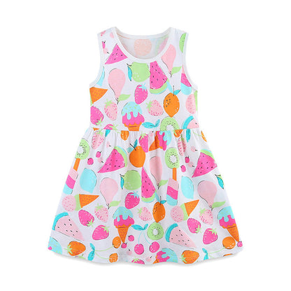 MyKids-USA® Girls’ Colorful Fruits Pattern Print Sleeveless Dress