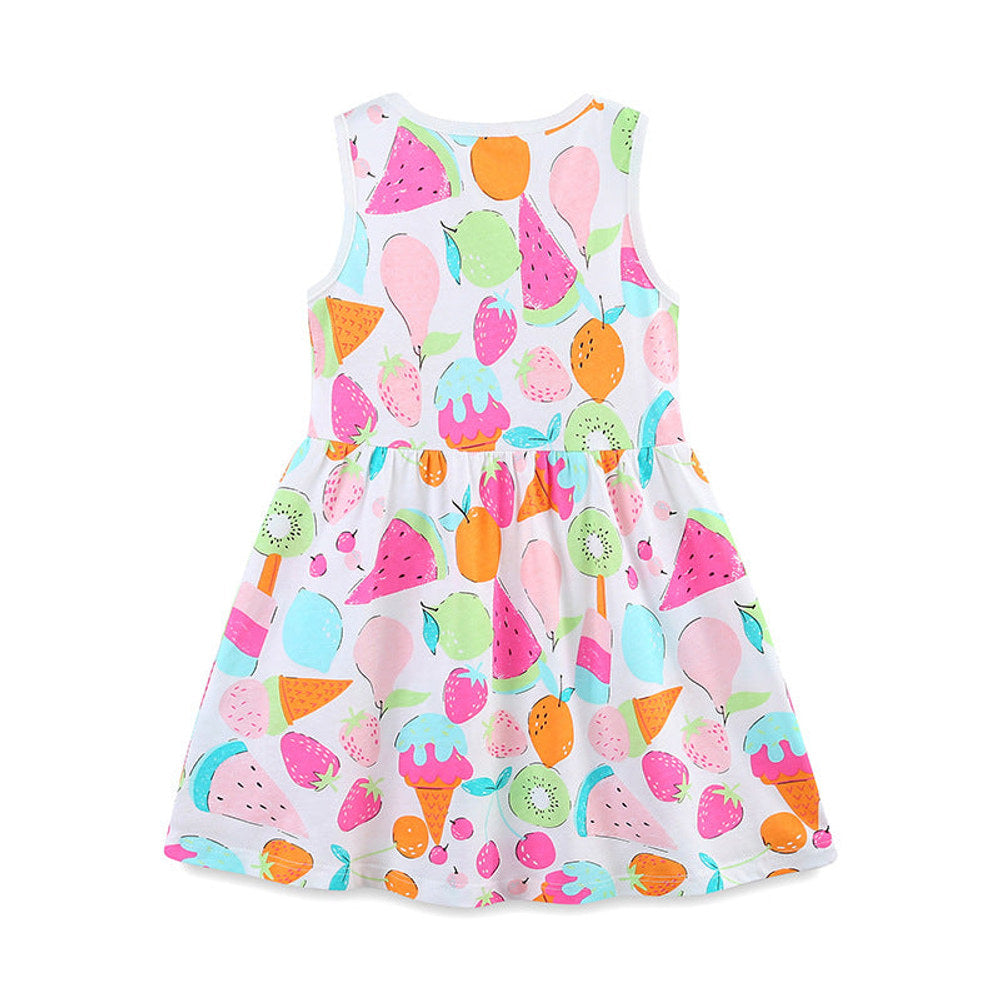 MyKids-USA® Girls’ Colorful Fruits Pattern Print Sleeveless Dress