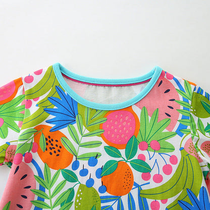 MyKids-USA® Girls’ Tropical Fruits Pattern Print Short Sleeves Dress