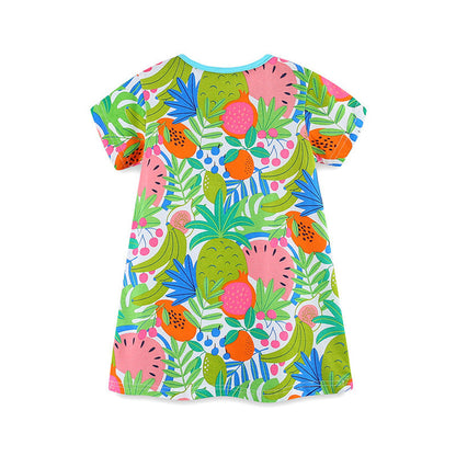 MyKids-USA® Girls’ Tropical Fruits Pattern Print Short Sleeves Dress