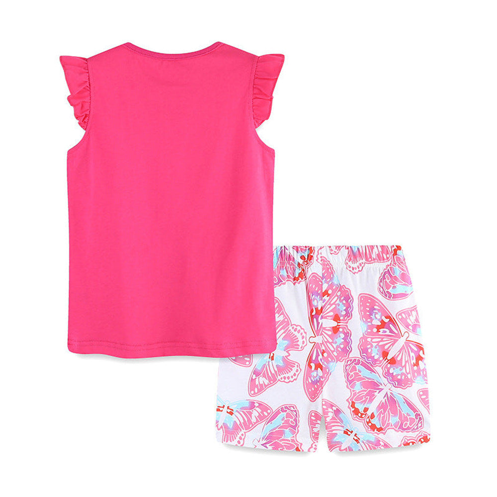 MyKids-USA® Baby Kids Girls Butterfly Cartoon Print T-Shirt And Shorts Clothing Set