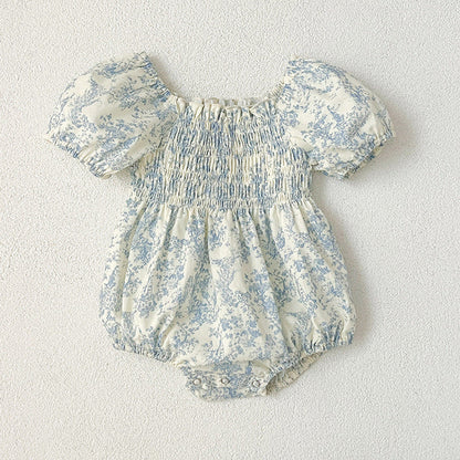 MyKids-USA® Design Girls Square Neck Short Puff Sleeves Floral Print bodysuit And Dress – Princess Sister Matching Set