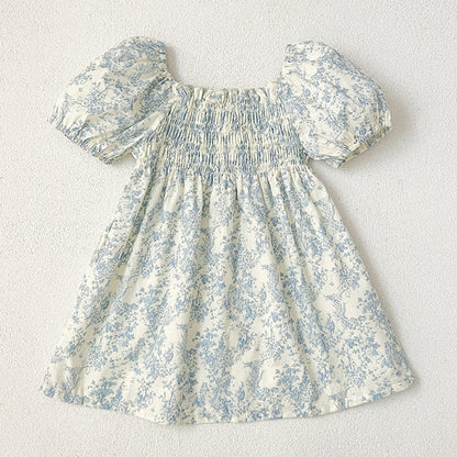 MyKids-USA® Design Girls Square Neck Short Puff Sleeves Floral Print bodysuit And Dress – Princess Sister Matching Set
