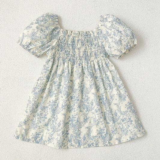 MyKids-USA® Design Girls Square Neck Short Puff Sleeves Floral Print bodysuit or Dress – Princess Sister Matching