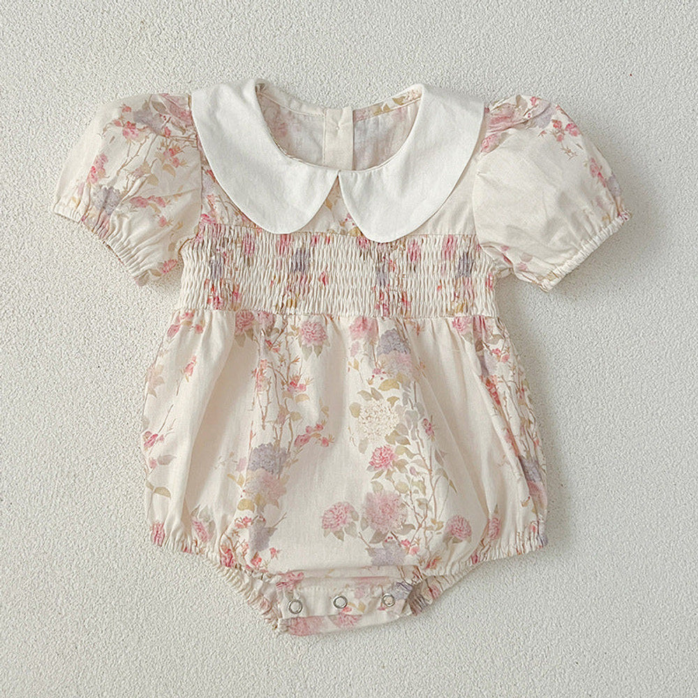 MyKids-USA® Girls Peter Pan Collar Short Sleeves Floral Print bodysuit And Dress – Princess Sister Matching Set