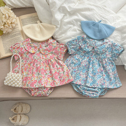 Summer Baby Kids Girls Floral Print Short Sleeves Top And Bloomers