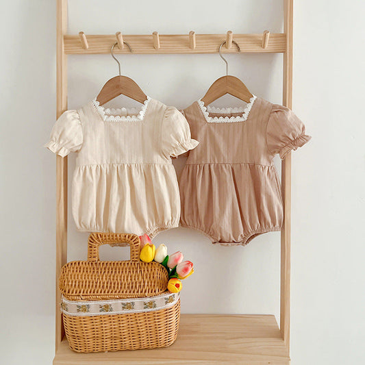 MyKids-USA® Baby Girls Plain Short Sleeves Square Neck bodysuit
