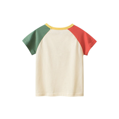 MyKids-USA® Boys’ Letters Print Color Patchwork T-Shirt In European And American Style