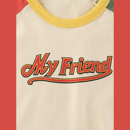 MyKids-USA® Boys’ Letters Print Color Patchwork T-Shirt In European And American Style