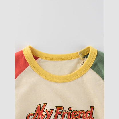 MyKids-USA® Boys’ Letters Print Color Patchwork T-Shirt In European And American Style