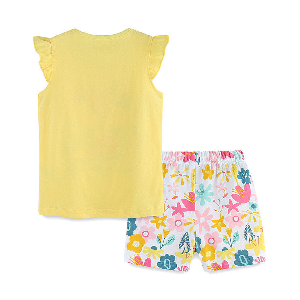 MyKids-USA® Baby Kids Girls Floral Fox Cartoon Print T-Shirt And Shorts Clothing Set