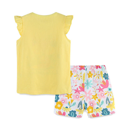 MyKids-USA® Baby Kids Girls Floral Fox Cartoon Print T-Shirt And Shorts Clothing Set