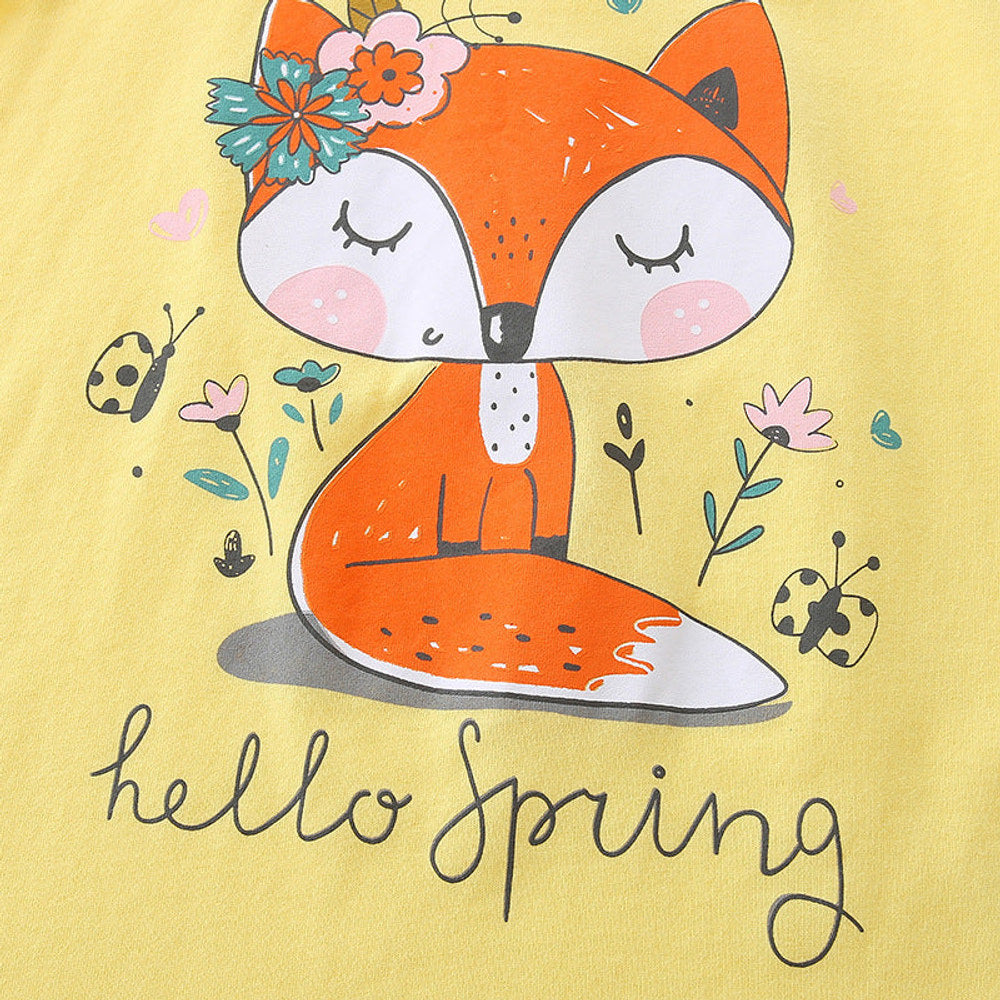 MyKids-USA® Baby Kids Girls Floral Fox Cartoon Print T-Shirt And Shorts Clothing Set