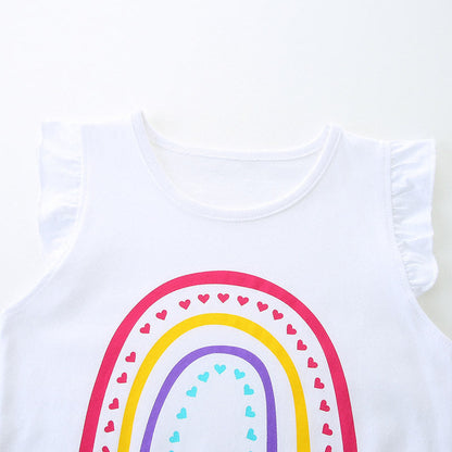 MyKids-USA® Baby Kids Girls Heart Rainbow Print T-Shirt And Shorts Clothing Set