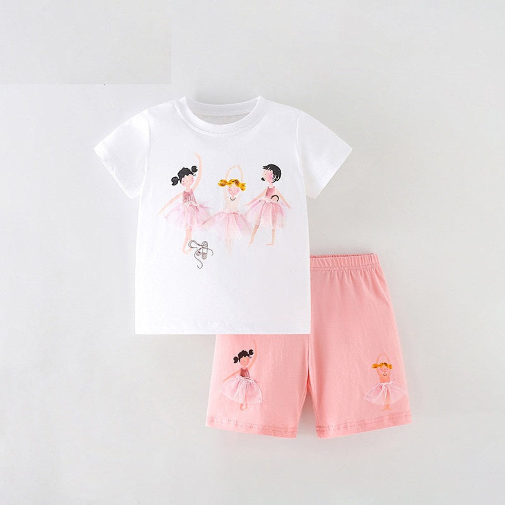 MyKids-USA® Baby Kids Girls Cartoon Print T-Shirt And Shorts Clothing Set