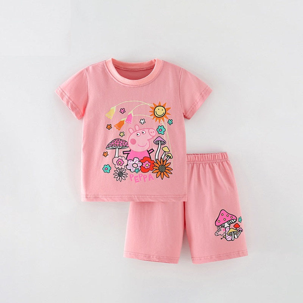MyKids-USA® Baby Kids Girls Cartoon Print T-Shirt And Shorts Clothing Set