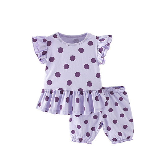 MyKids-USA® Baby Kids Girls Purple Polka Dots Top And Shorts Clothing Set