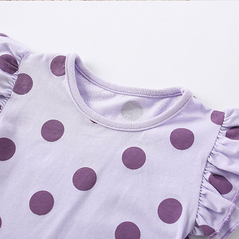 MyKids-USA® Baby Kids Girls Purple Polka Dots Top And Shorts Clothing Set