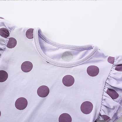 MyKids-USA® Baby Kids Girls Purple Polka Dots Top And Shorts Clothing Set