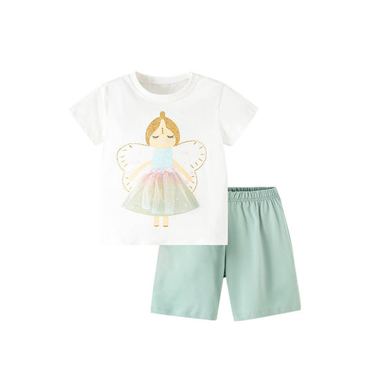 MyKids-USA® Baby Kids Girls Angel Print T-Shirt And Shorts Clothing Set